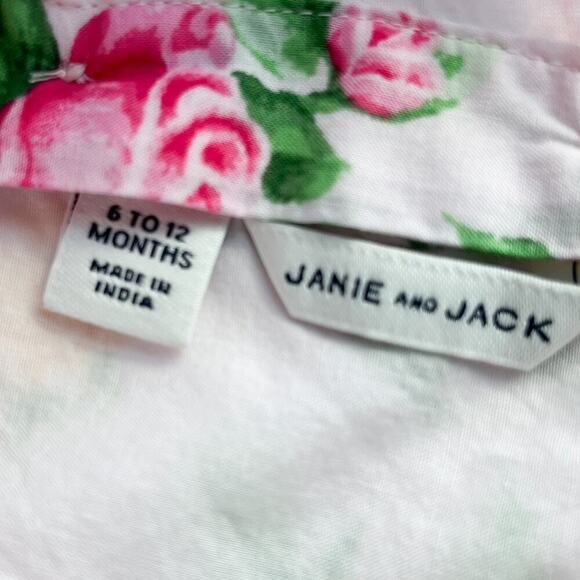 Janie and Jack Pink Floral Ruffle Dress & White Cardigan 6-12 mo Spring Easter - Picture 11 of 13